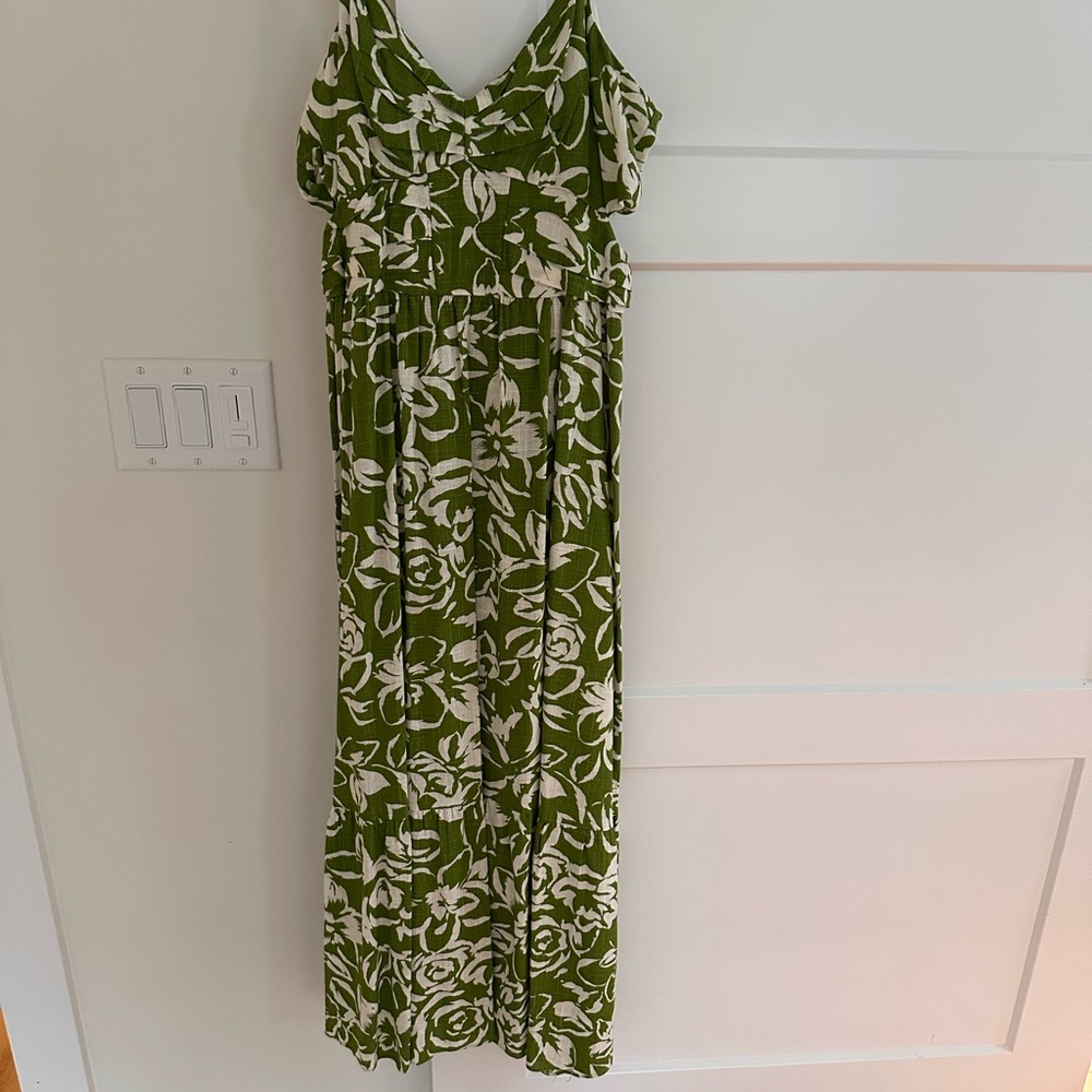 Zara Green and White Patterned side cutout Dress